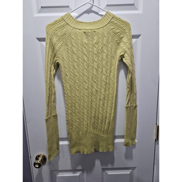 Vintage y2k American Eagle Outfitters Yellow Butter Cable Knit Sweater M Deep V - Picture 5 of 9